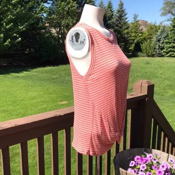 Lucky Brand Twist Top Ribbed Tank Top in Orange Coral Stripe L - Picture 10 of 16